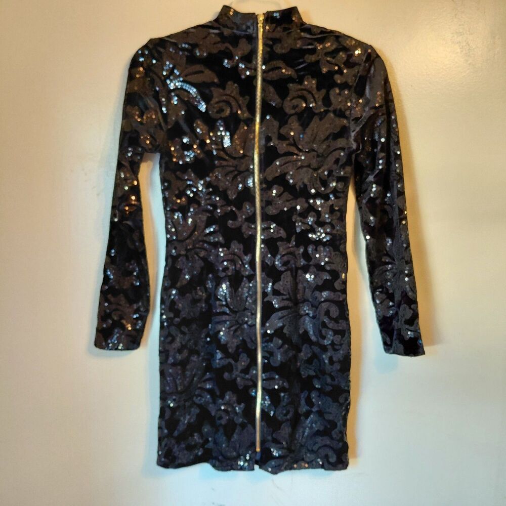 Y2K Whimsigoth Black Sequin Prom Dress L Bodycon Cutout Goth Glam Dark Feminine - Picture 3 of 15